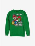 Super Mario All I Want For Christmas Holiday Sweatshirt, KELLY, hi-res