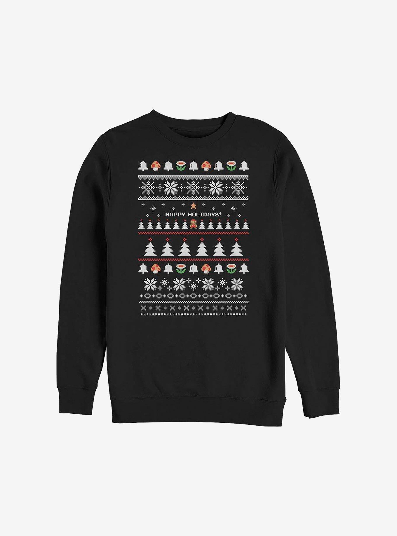 Super Mario Happy Holidays Ugly Christmas Sweater Sweatshirt, BLACK, hi-res