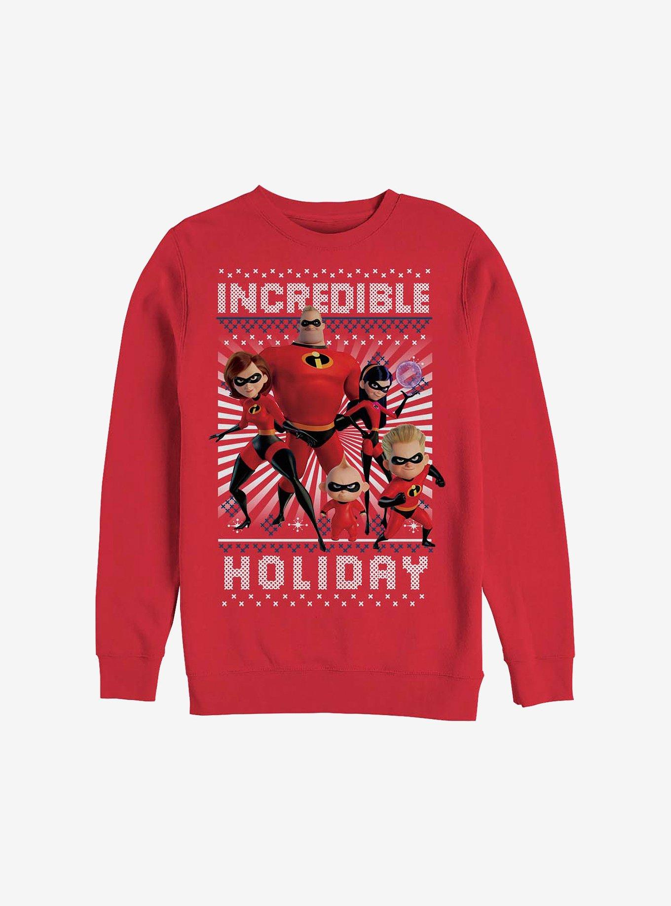Disney Pixar The Incredibles Incredible Holiday Ugly Christmas Sweater Sweatshirt, RED, hi-res