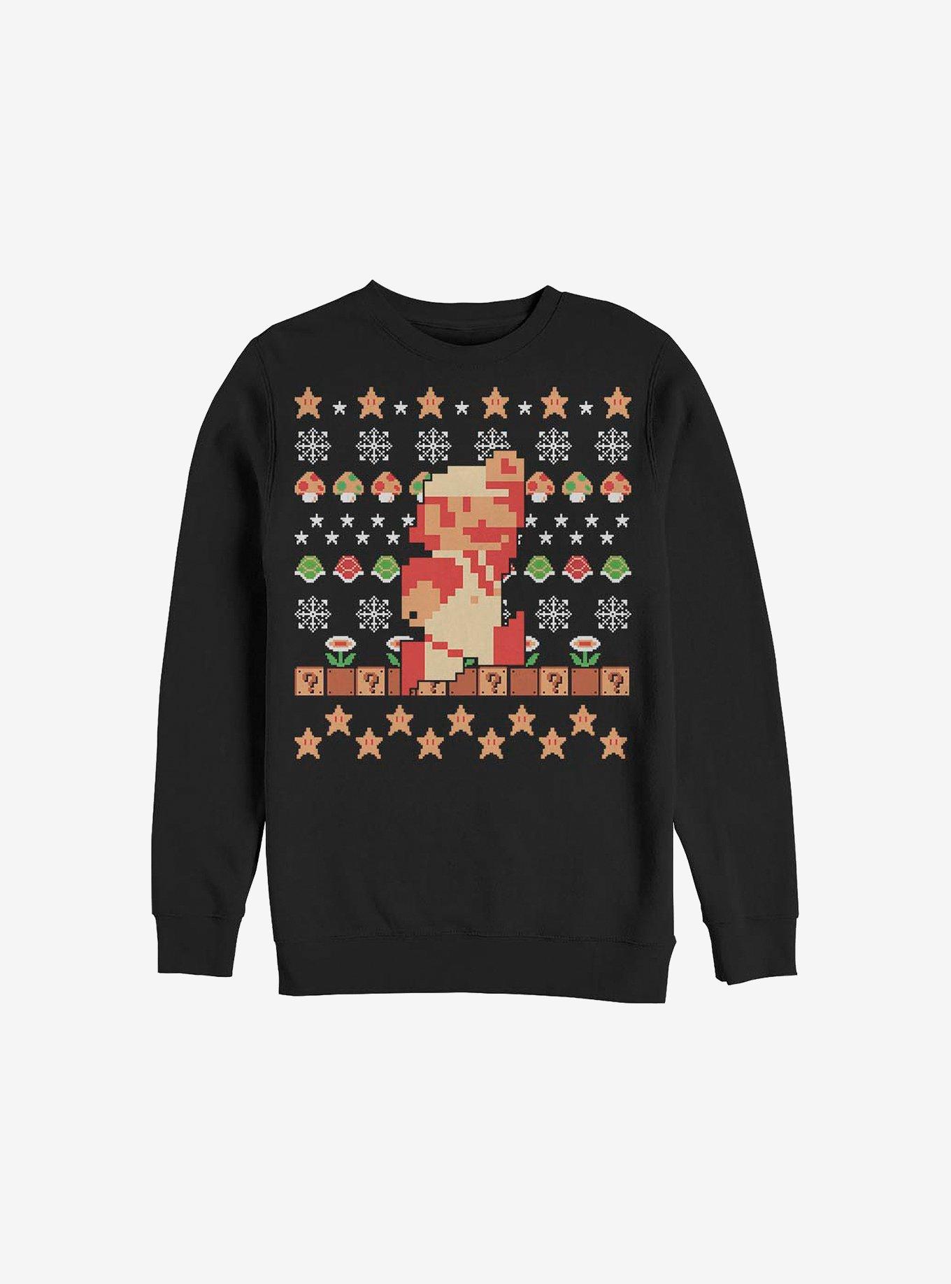 Super Mario Holiday Pixels Sweatshirt, BLACK, hi-res