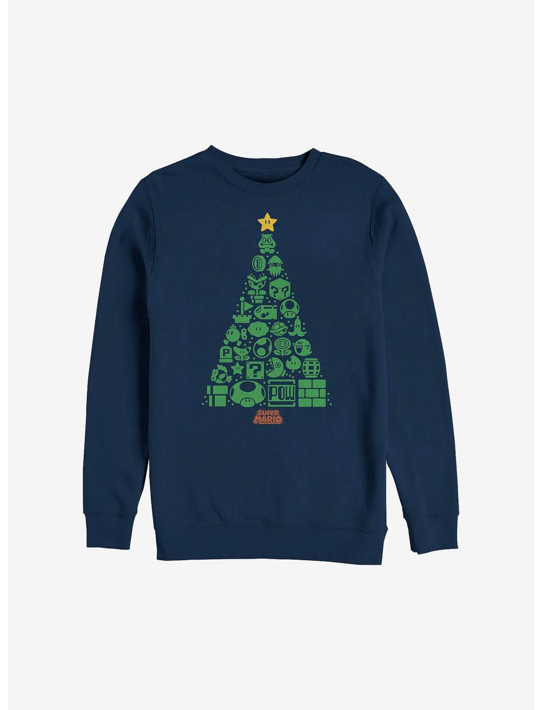 Super Mario Trees A Crowd Holiday Sweatshirt, NAVY, hi-res