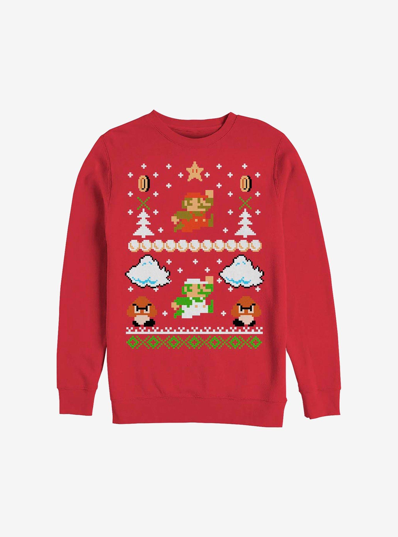 Super Mario White Christmas Sweatshirt, RED, hi-res