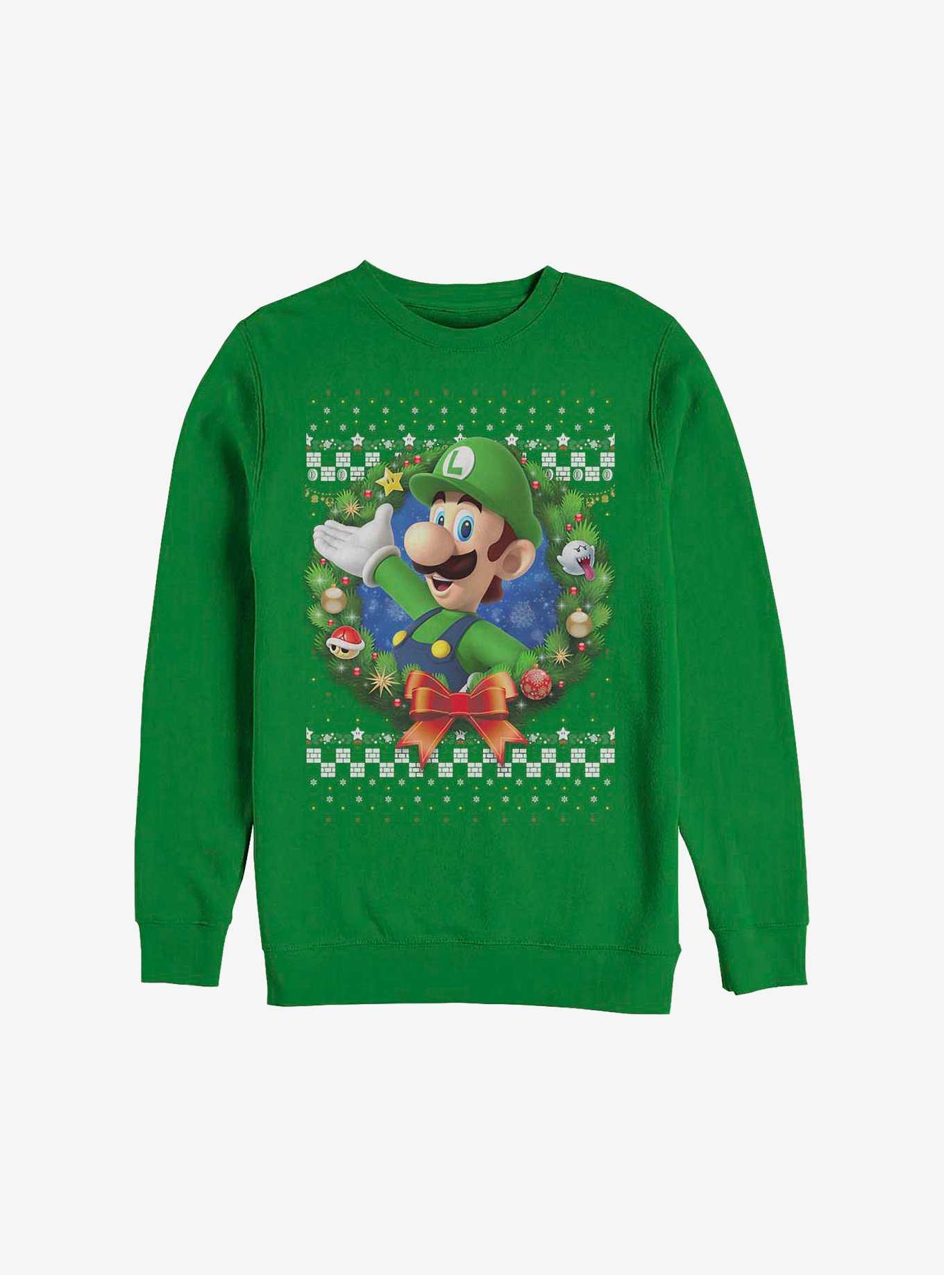 Super Mario Luigi Wreath Holiday Sweatshirt, , hi-res
