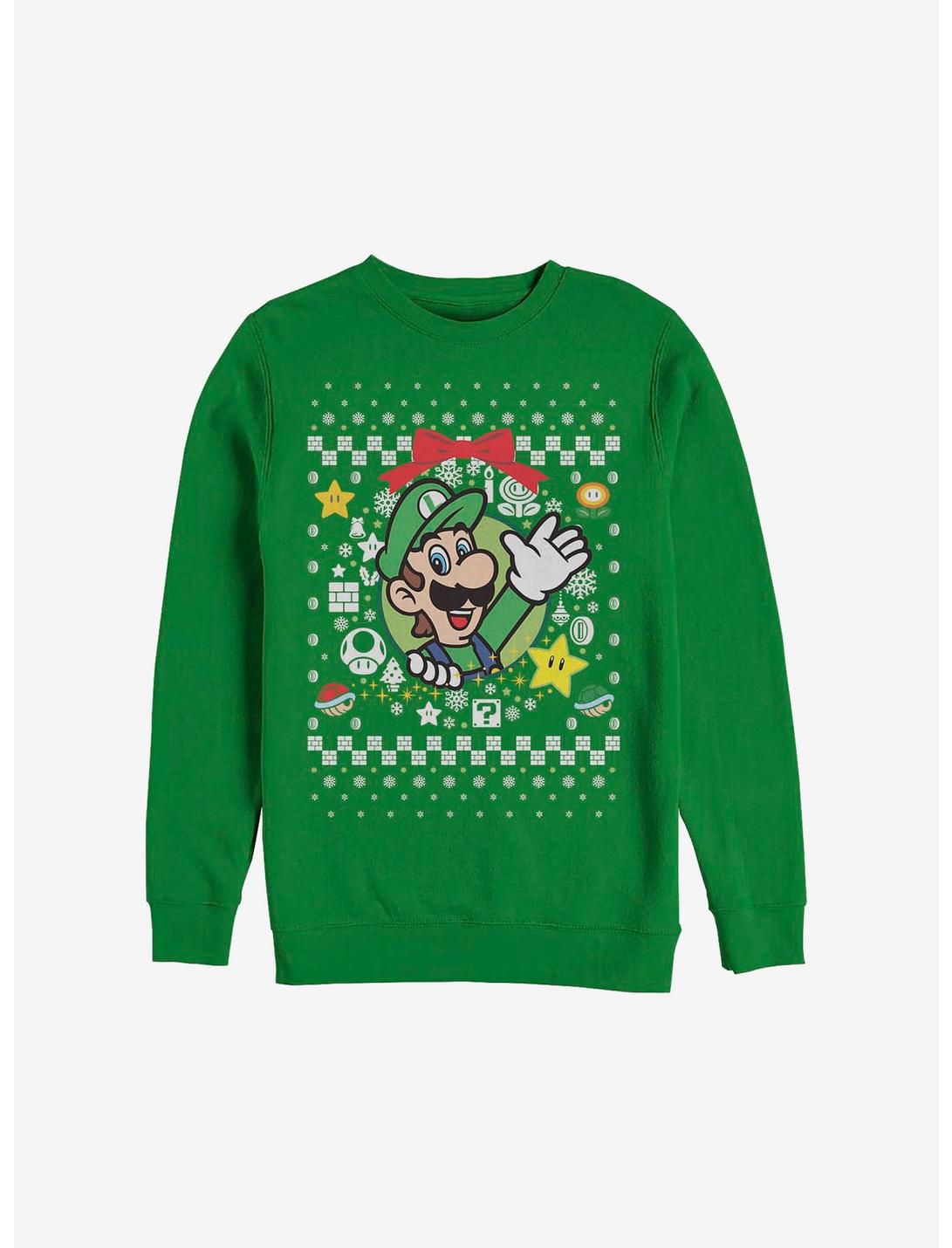 Super Mario Luigi Wreath Ugly Christmas Sweater Sweatshirt, KELLY, hi-res