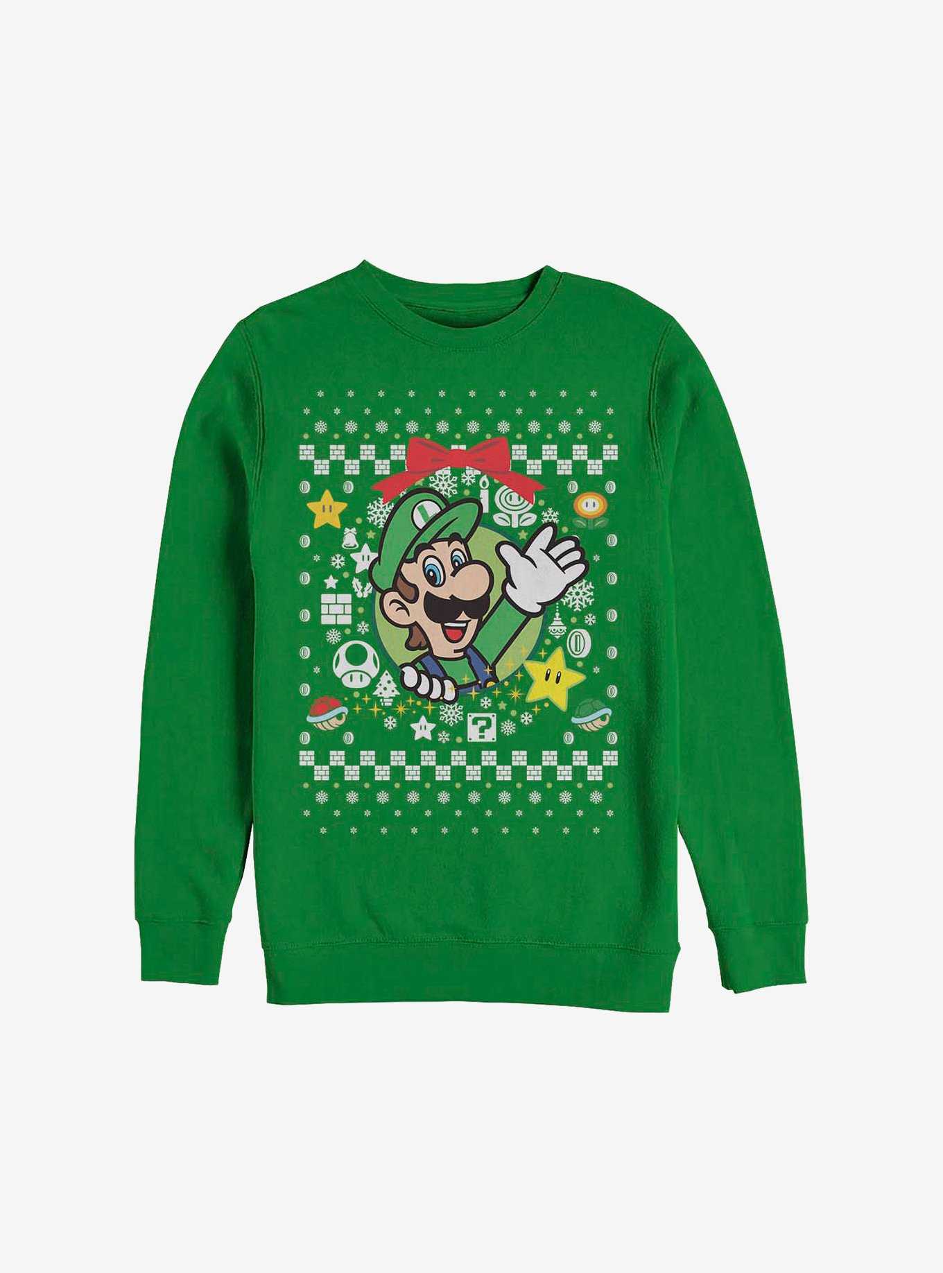 Super Mario Luigi Wreath Ugly Christmas Sweater Sweatshirt, , hi-res