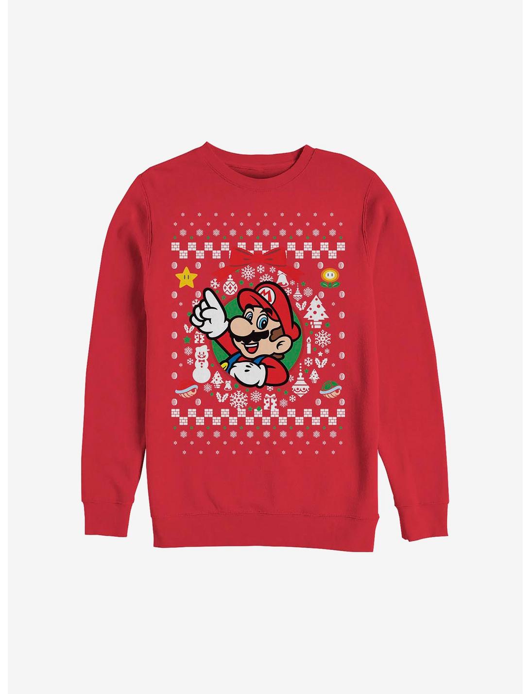 Super Mario Mario Wreath Ugly Christmas Sweater Sweatshirt, RED, hi-res