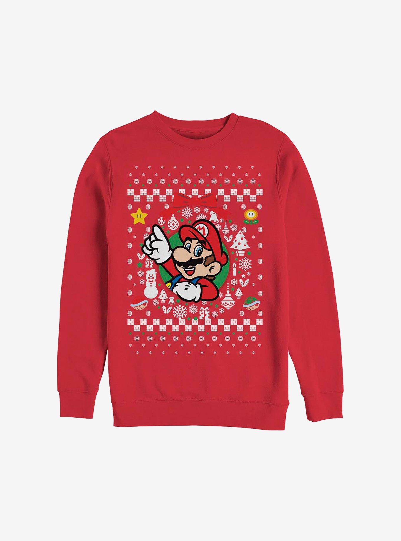 Super Mario Mario Wreath Ugly Christmas Sweater Sweatshirt, RED, hi-res