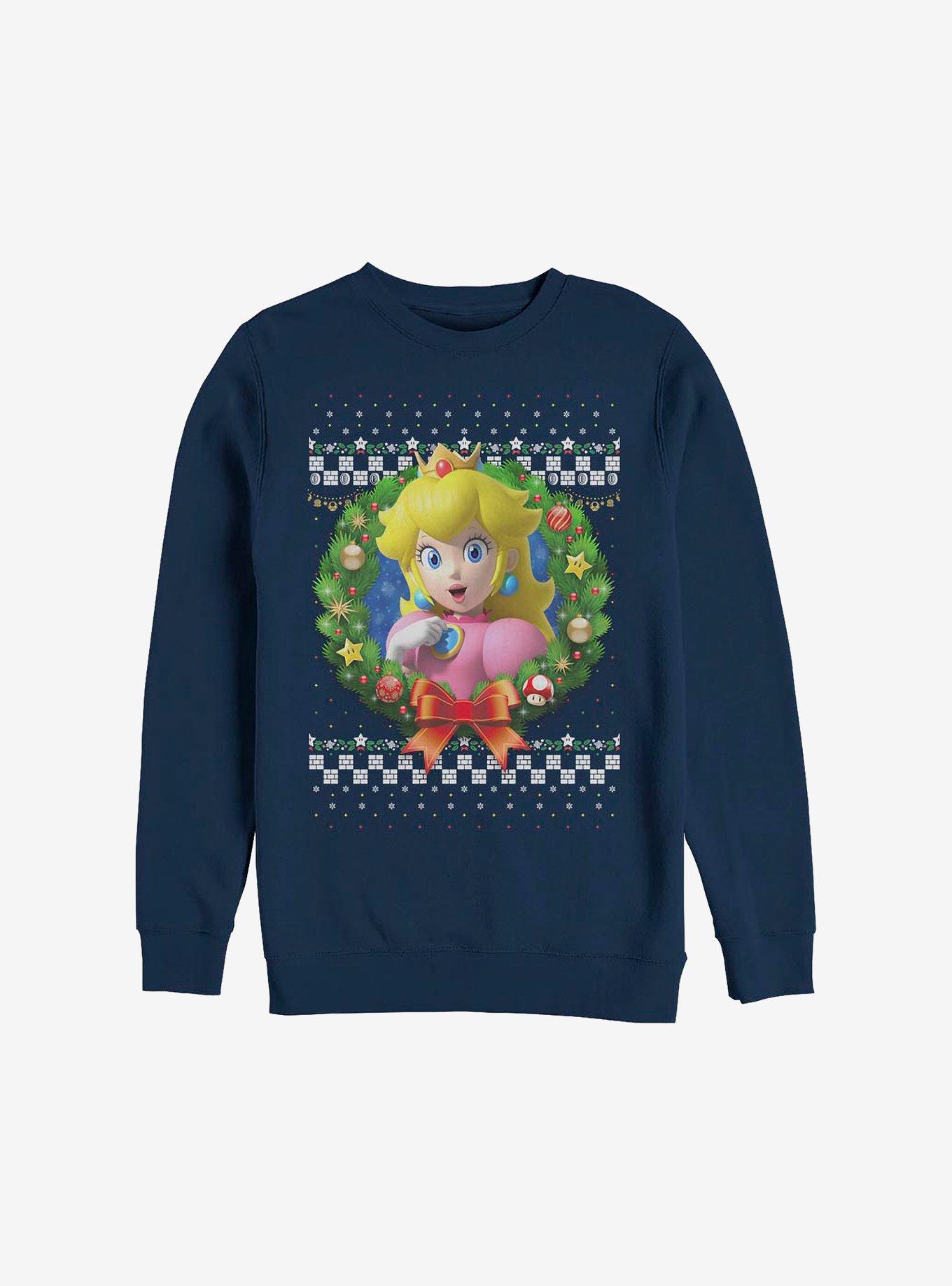 Super Mario Luigi Peach Holiday Sweatshirt, NAVY, hi-res