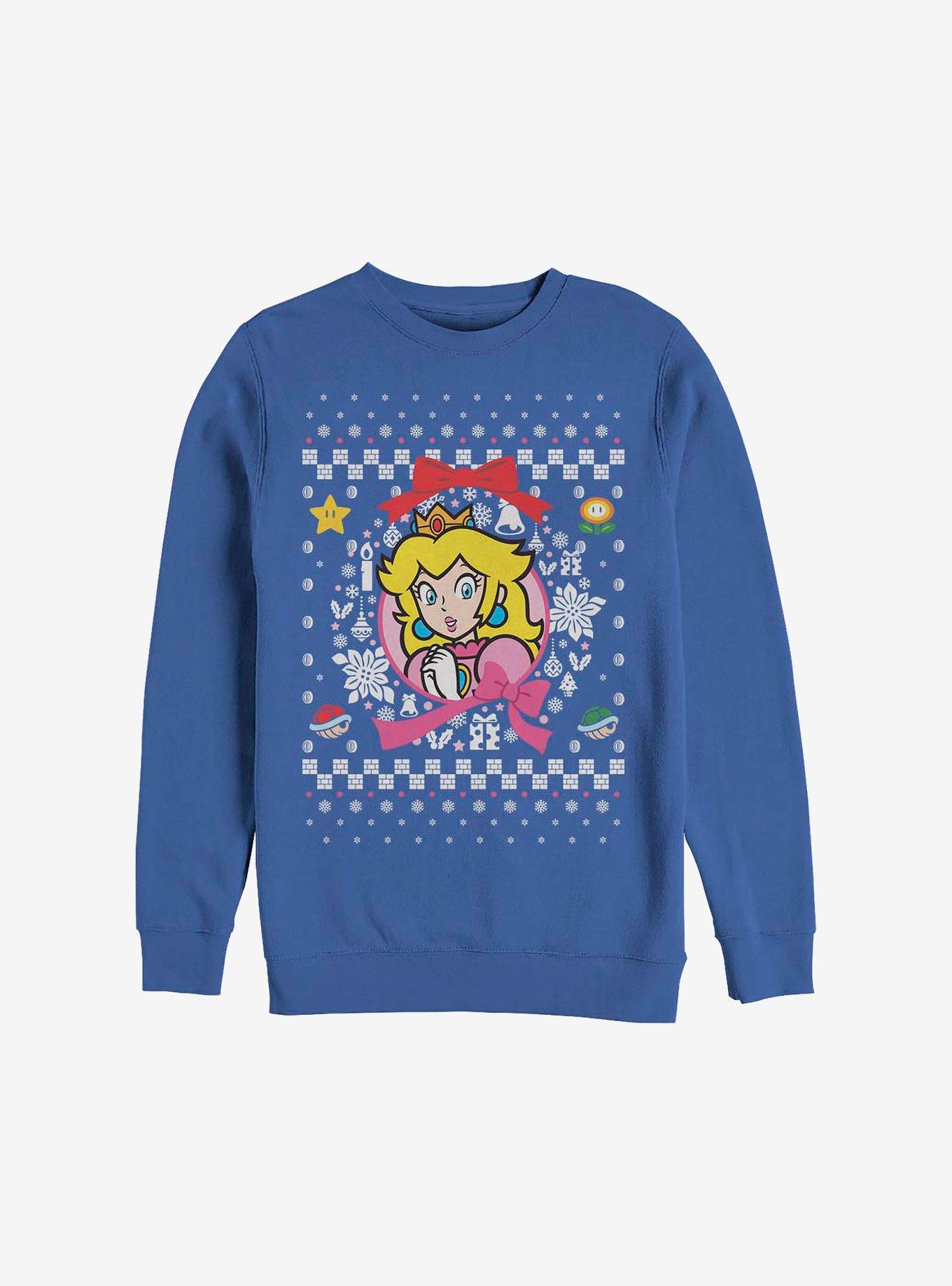 Super Mario Princess Wreath Ugly Christmas Sweater Sweatshirt, ROYAL, hi-res