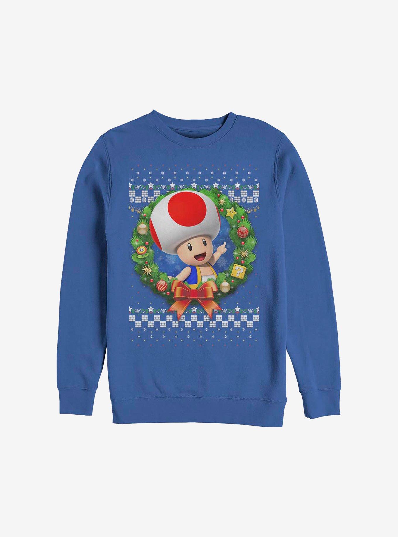 Super Mario Toad Wreath Holiday Sweatshirt, , hi-res