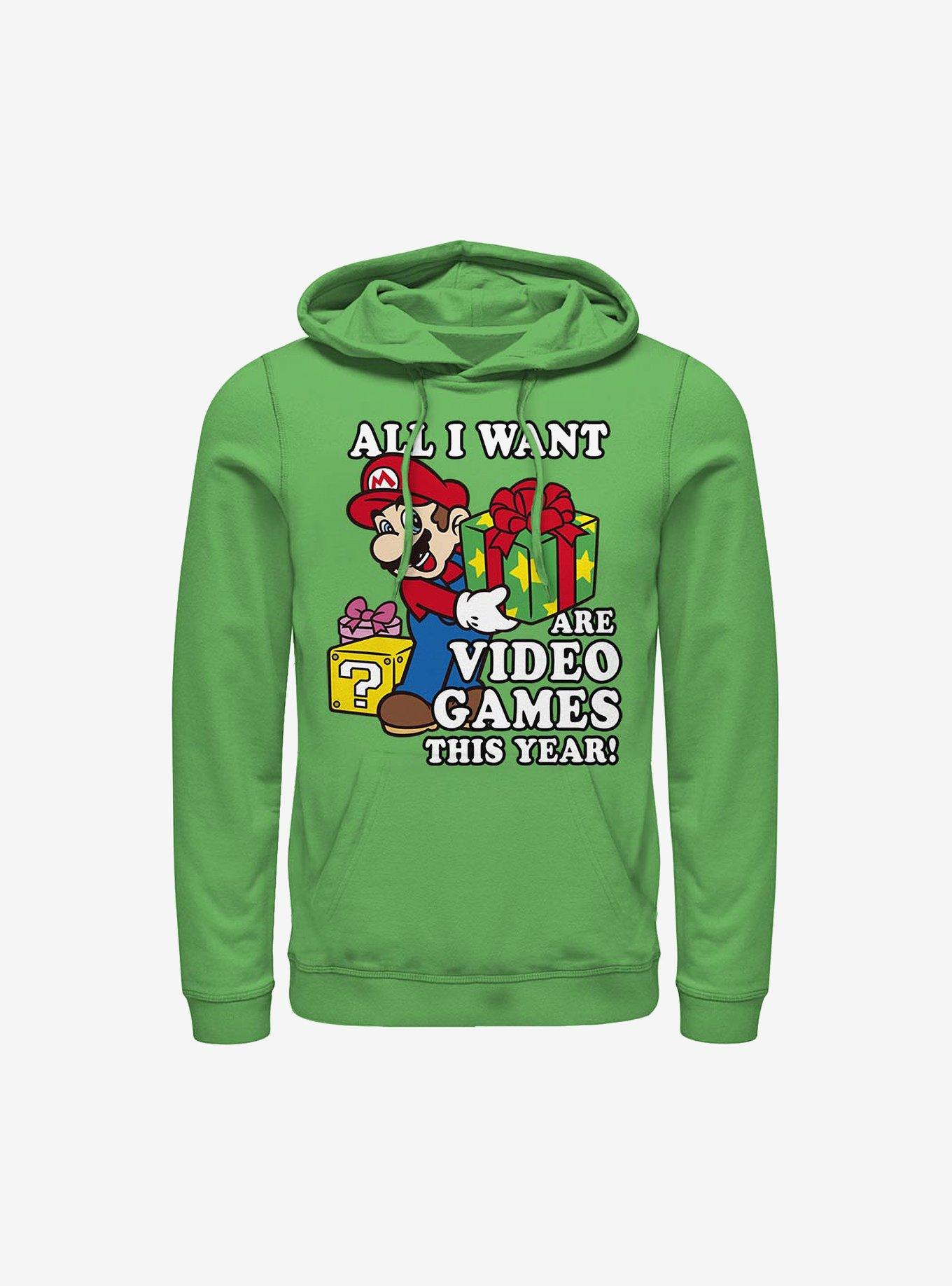 Super Mario All I Want Are Video Games Holiday Hoodie, KELLY, hi-res