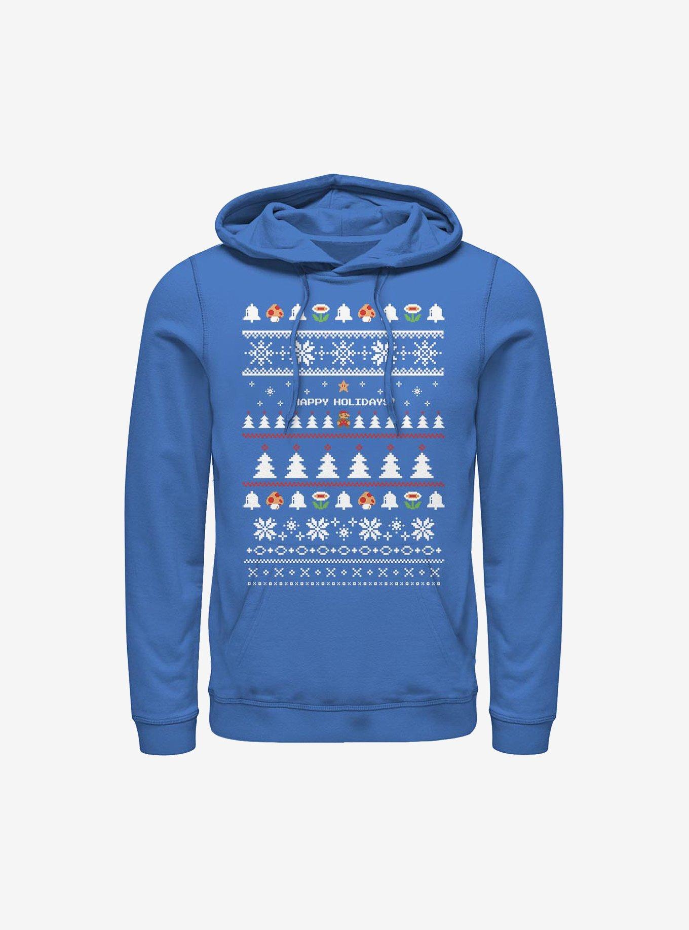 Super Mario Happy Holidays Christmas Pattern Hoodie, ROYAL, hi-res