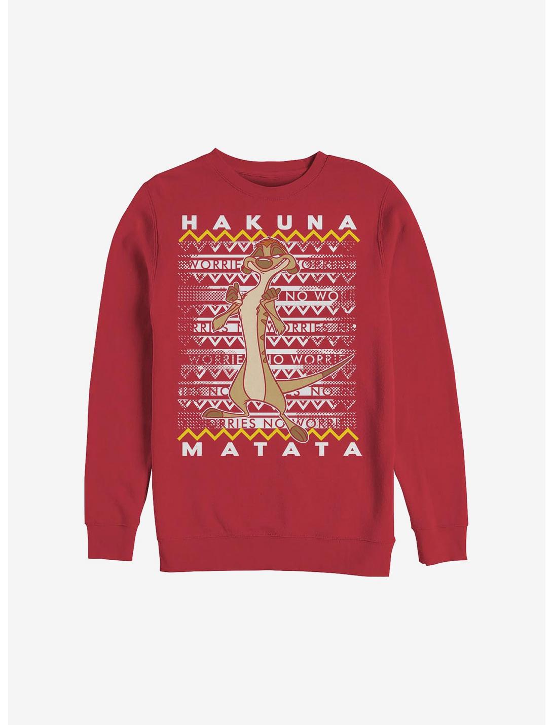Disney The Lion King Hakuna Timon Ugly Christmas Sweater Sweatshirt, RED, hi-res