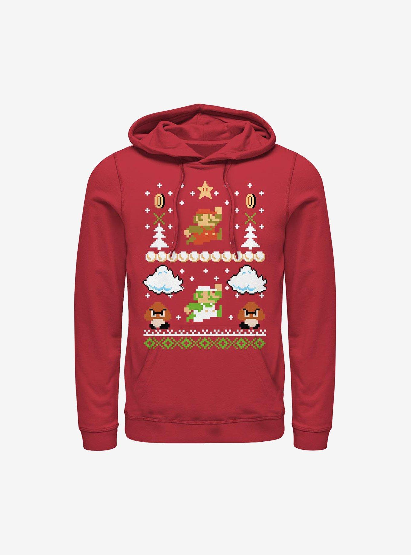 Super Mario White Christmas Hoodie, RED, hi-res