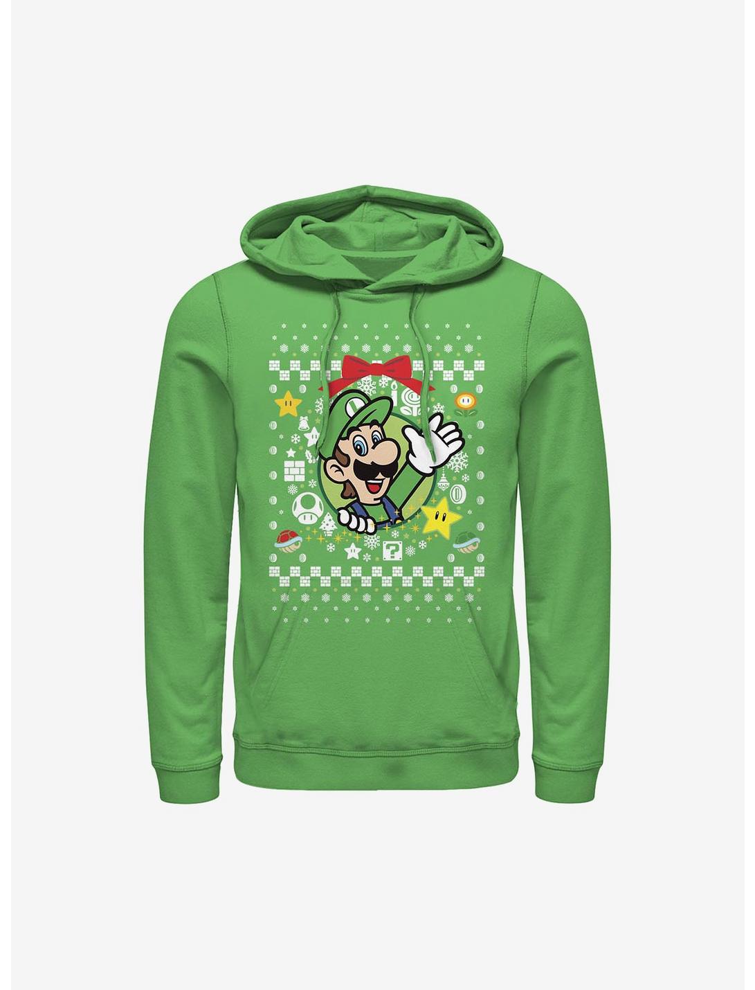 Super Mario Luigi Wreath Ugly Christmas Sweater Hoodie, KELLY, hi-res