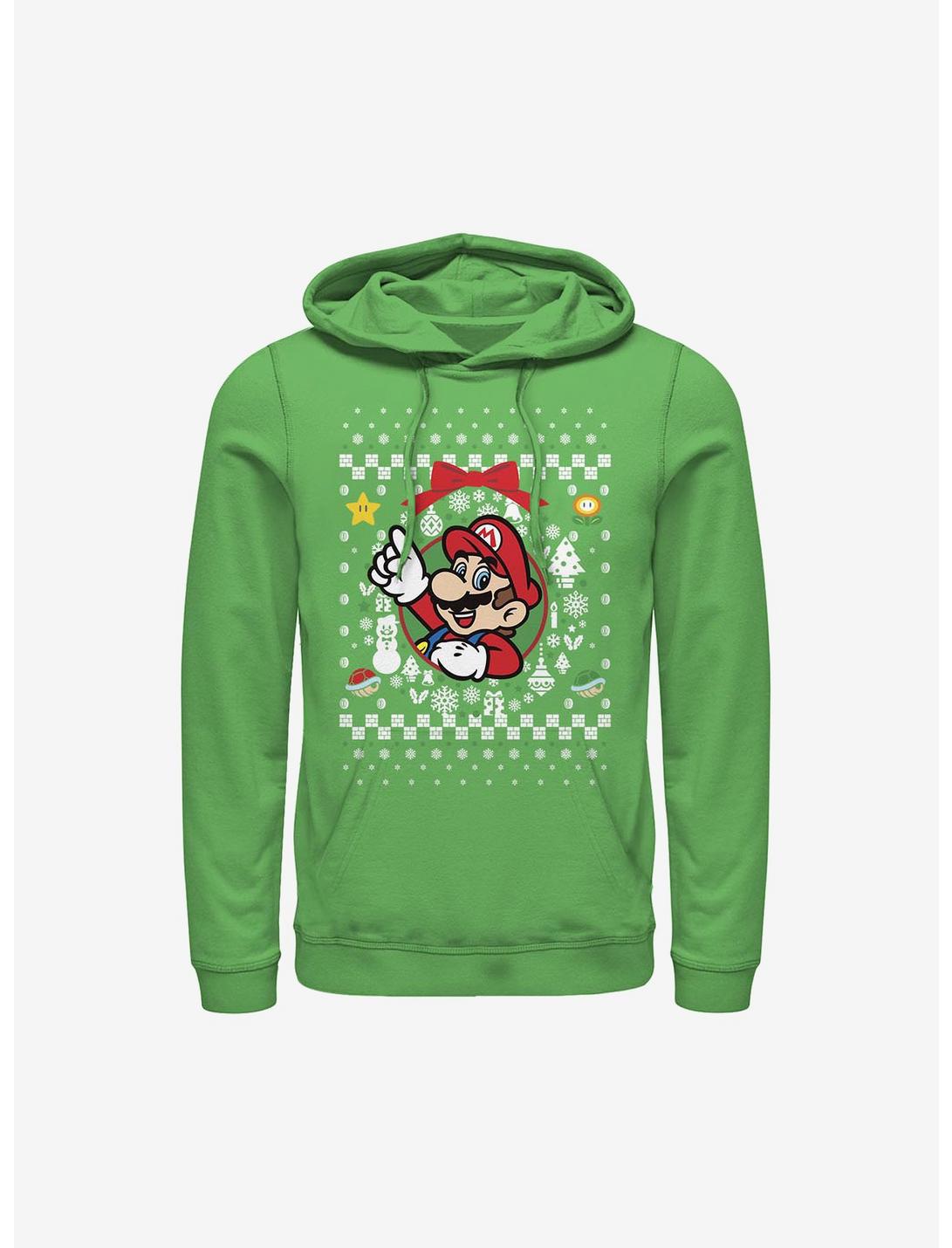 Super Mario Mario Wreath Ugly Christmas Sweater Hoodie, KELLY, hi-res