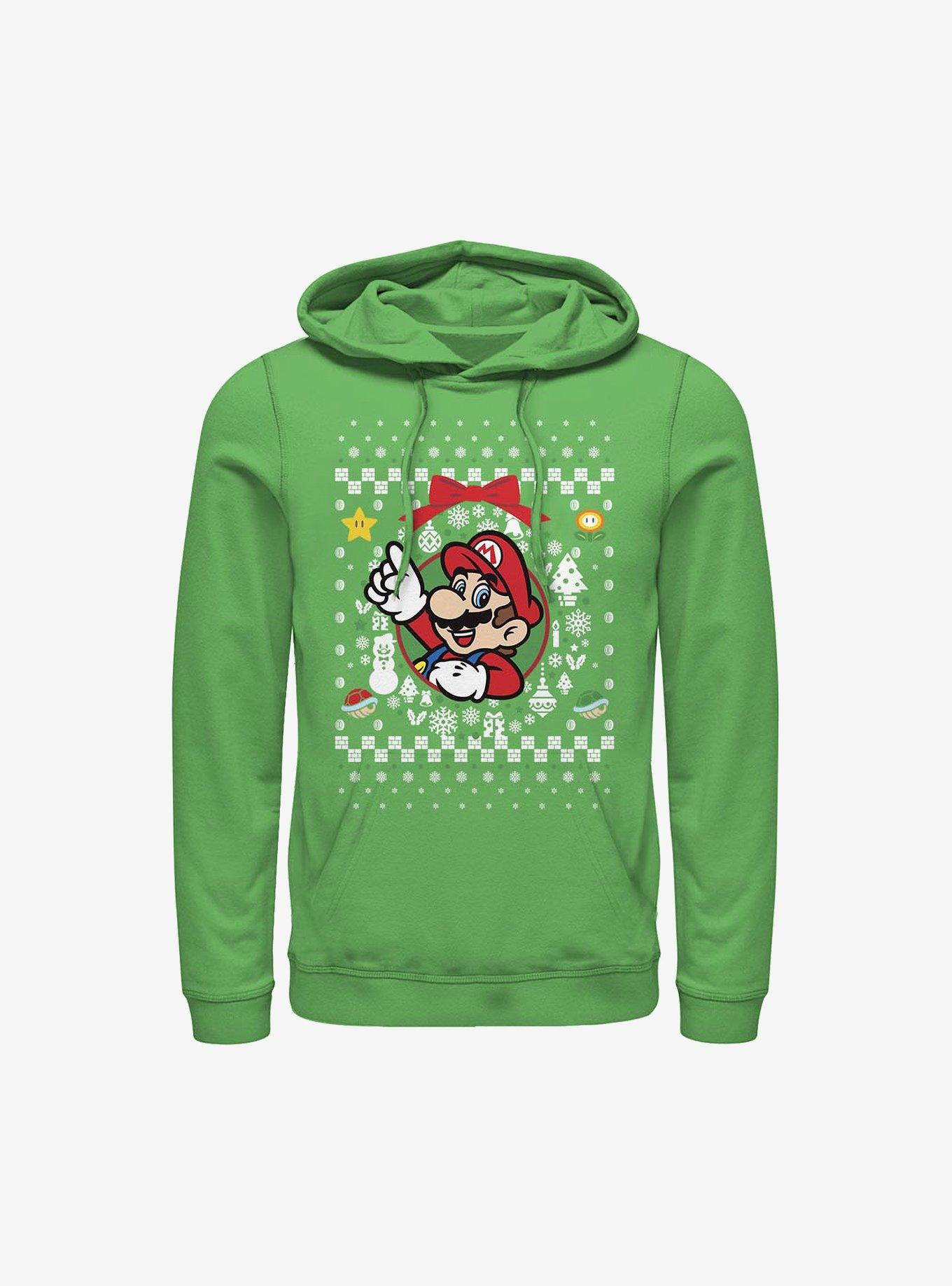 Super Mario Mario Wreath Ugly Christmas Sweater Hoodie, KELLY, hi-res