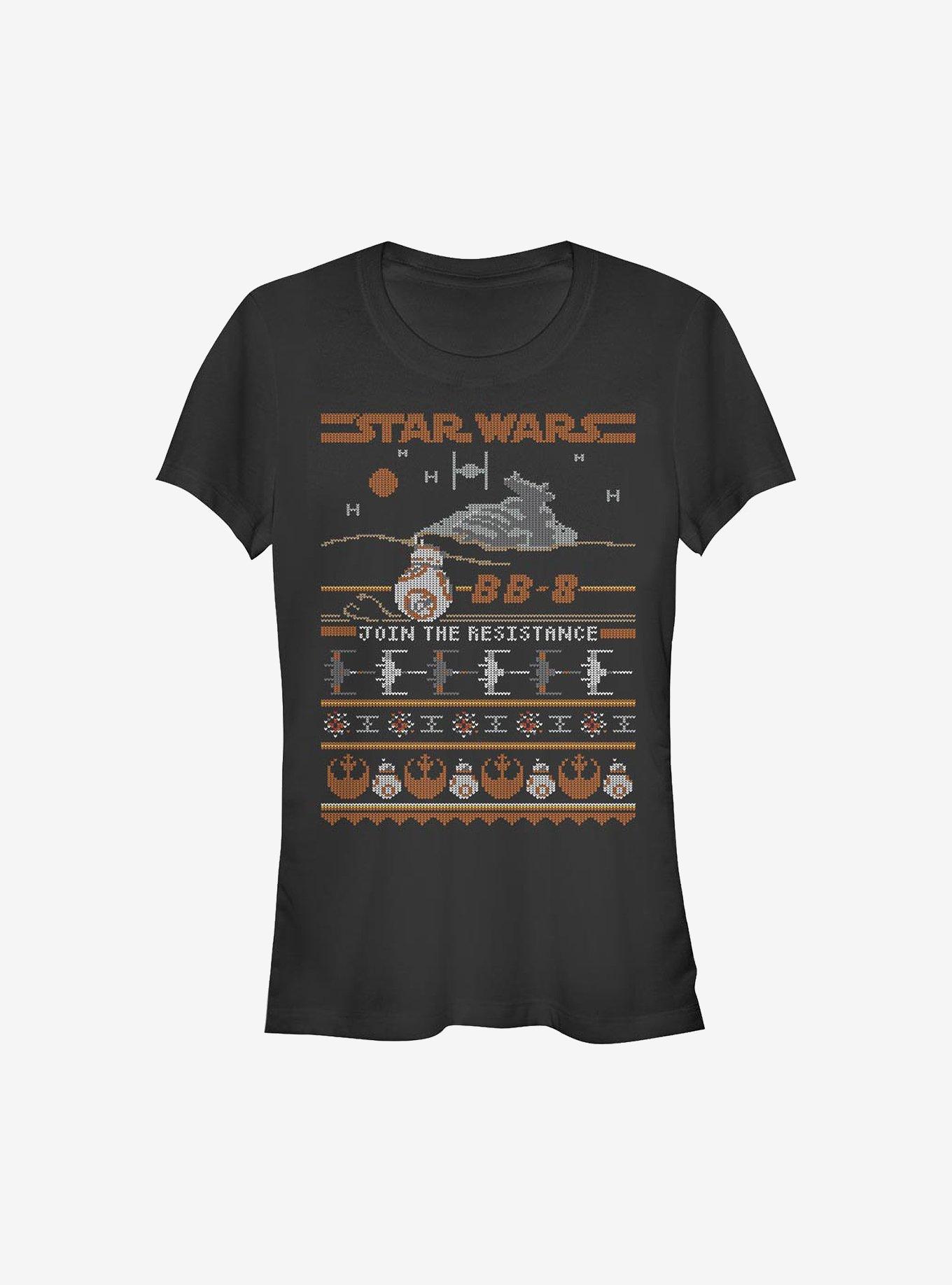 Star Wars BB-8 Resistance Ugly Christmas Pattern Sweater Girls T-Shirt, BLACK, hi-res