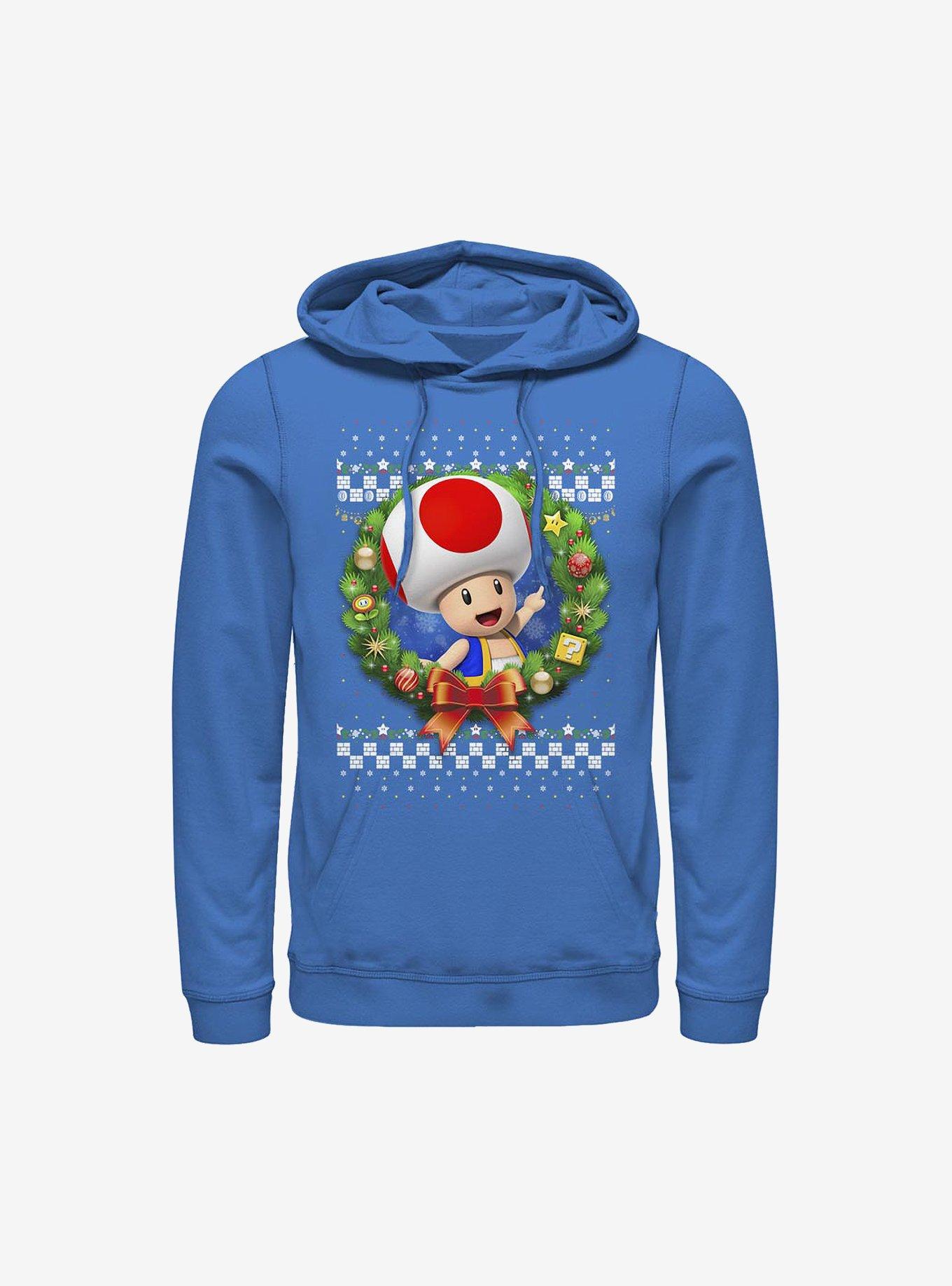 Super Mario Toad Wreath Holiday Hoodie, ROYAL, hi-res