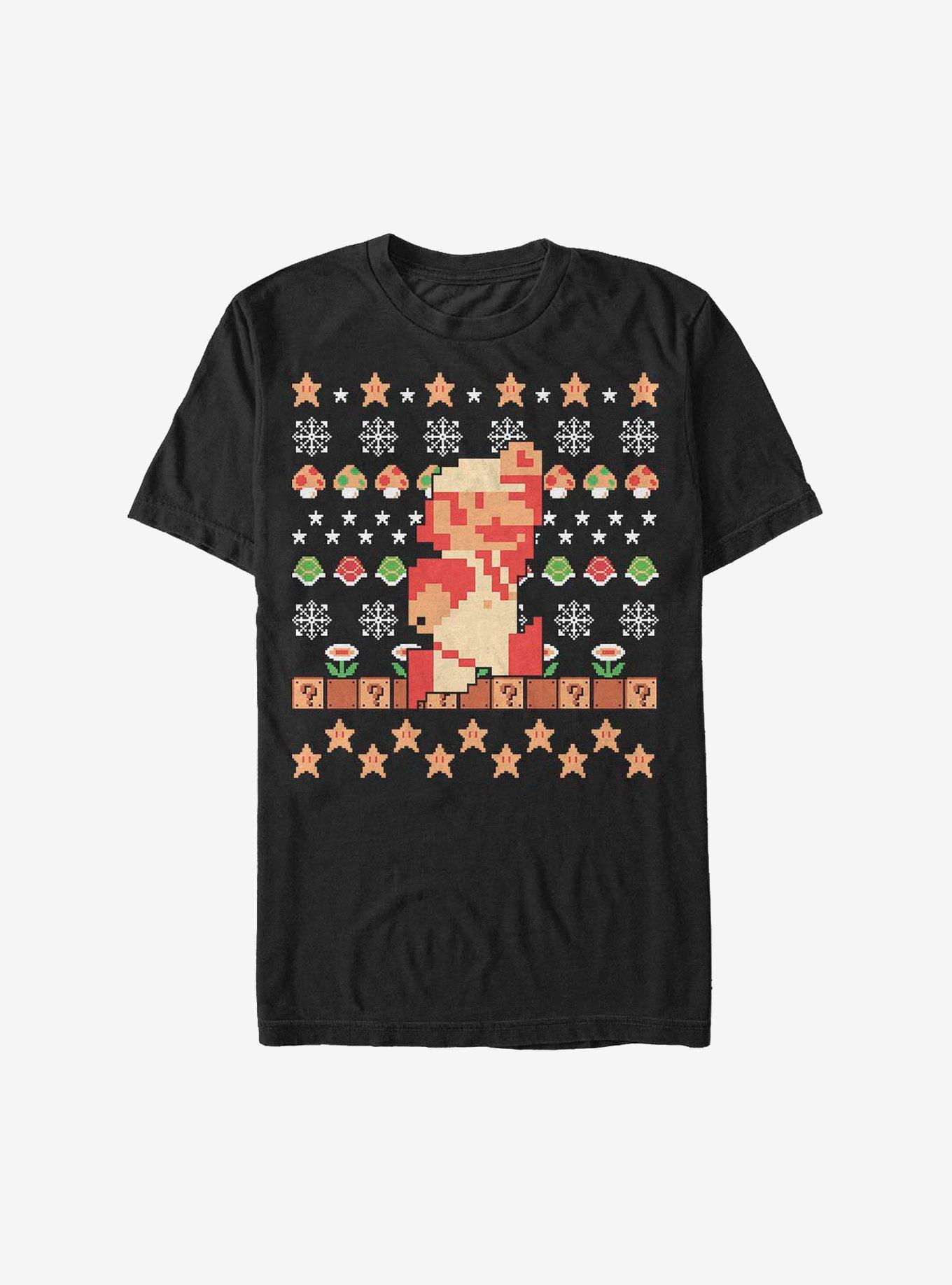 Super Mario Holiday Pixels T-Shirt, BLACK, hi-res