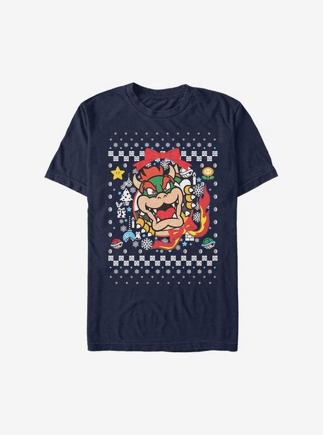 Super Mario Bowser Wreath Christmas Sweater T-Shirt - BLUE | Hot Topic