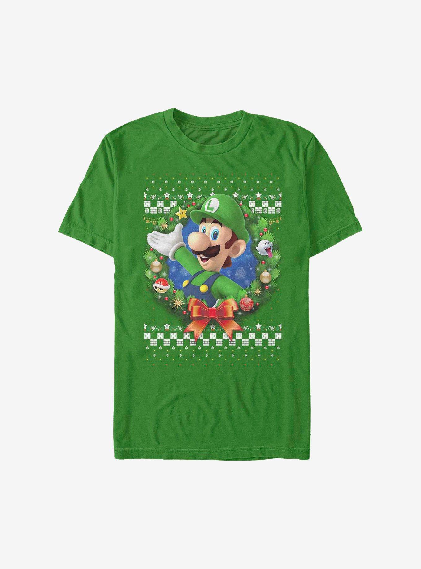Super Mario Luigi Holiday Wreath T-Shirt, KELLY, hi-res