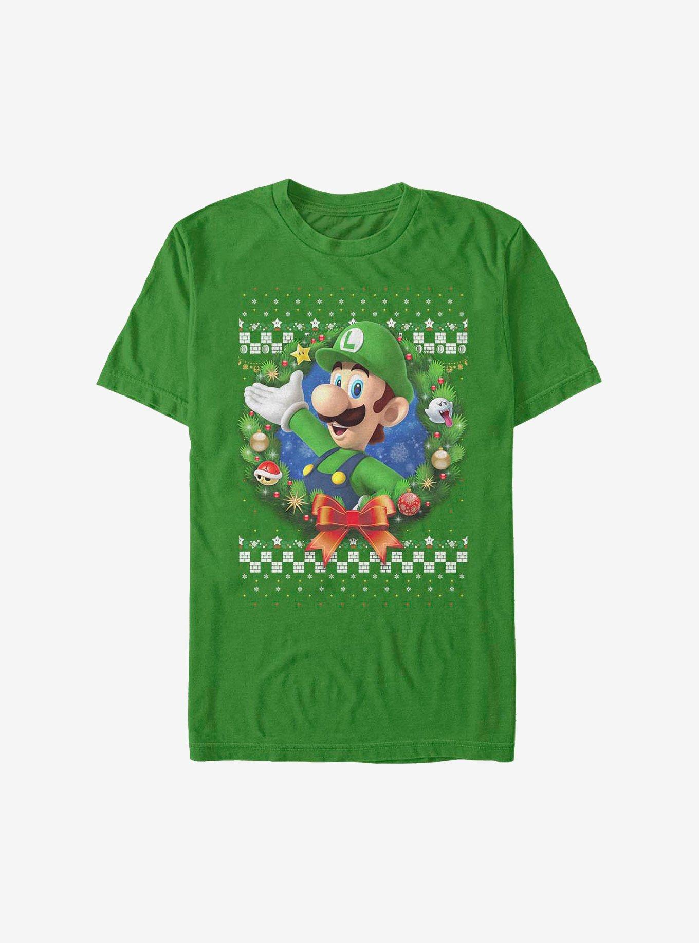 Super Mario Luigi Holiday Wreath T-Shirt, , hi-res