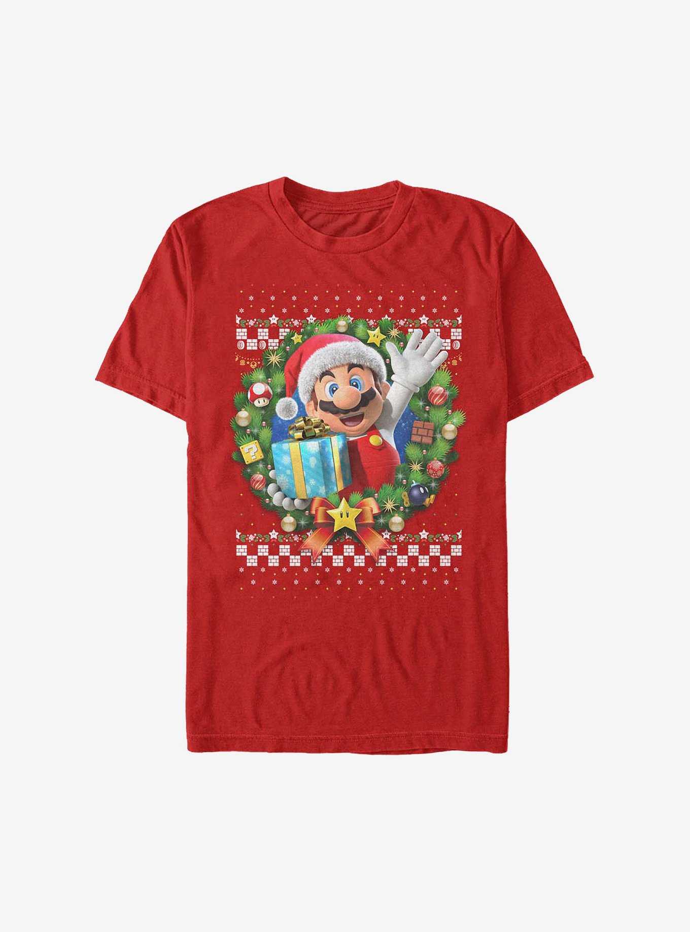 Super Mario Mario Holiday Wreath T-Shirt, , hi-res