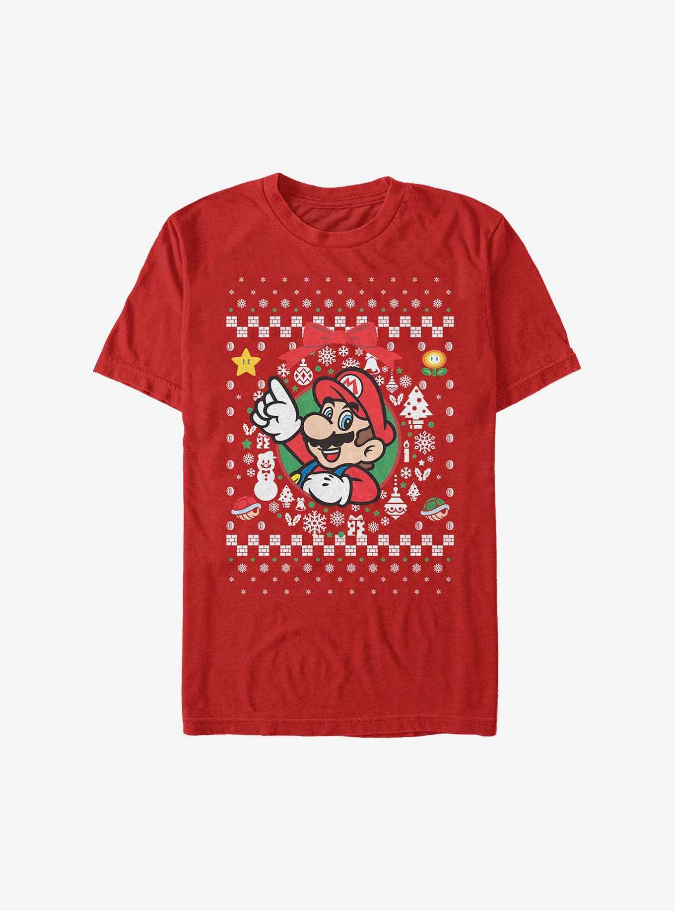 Super Mario Mario Wreath Christmas Sweater T-Shirt, , hi-res