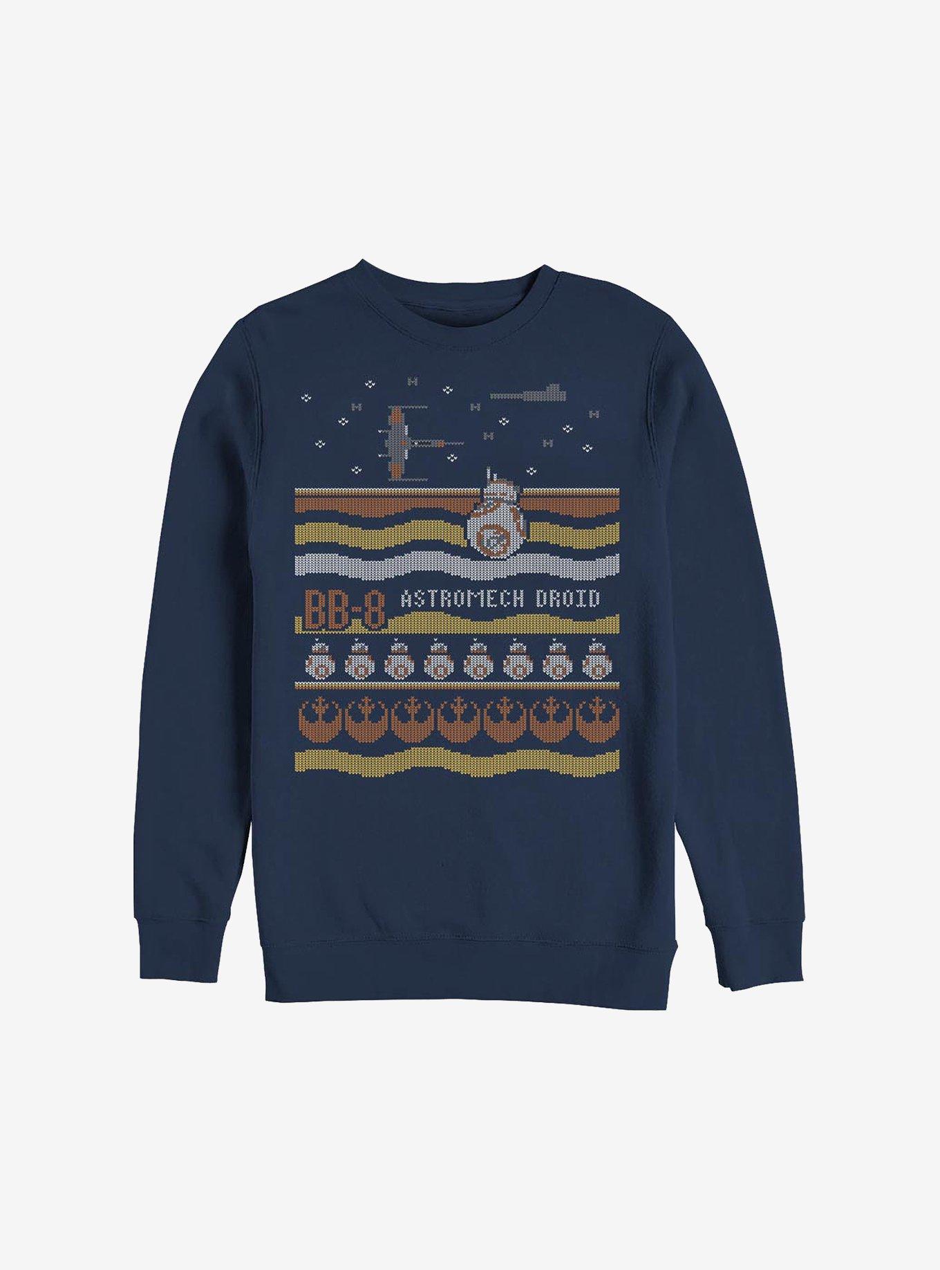 Star Wars Episode VII The Force Awakens Astromech Droid Ugly Christmas Sweater Sweatshirt, NAVY, hi-res