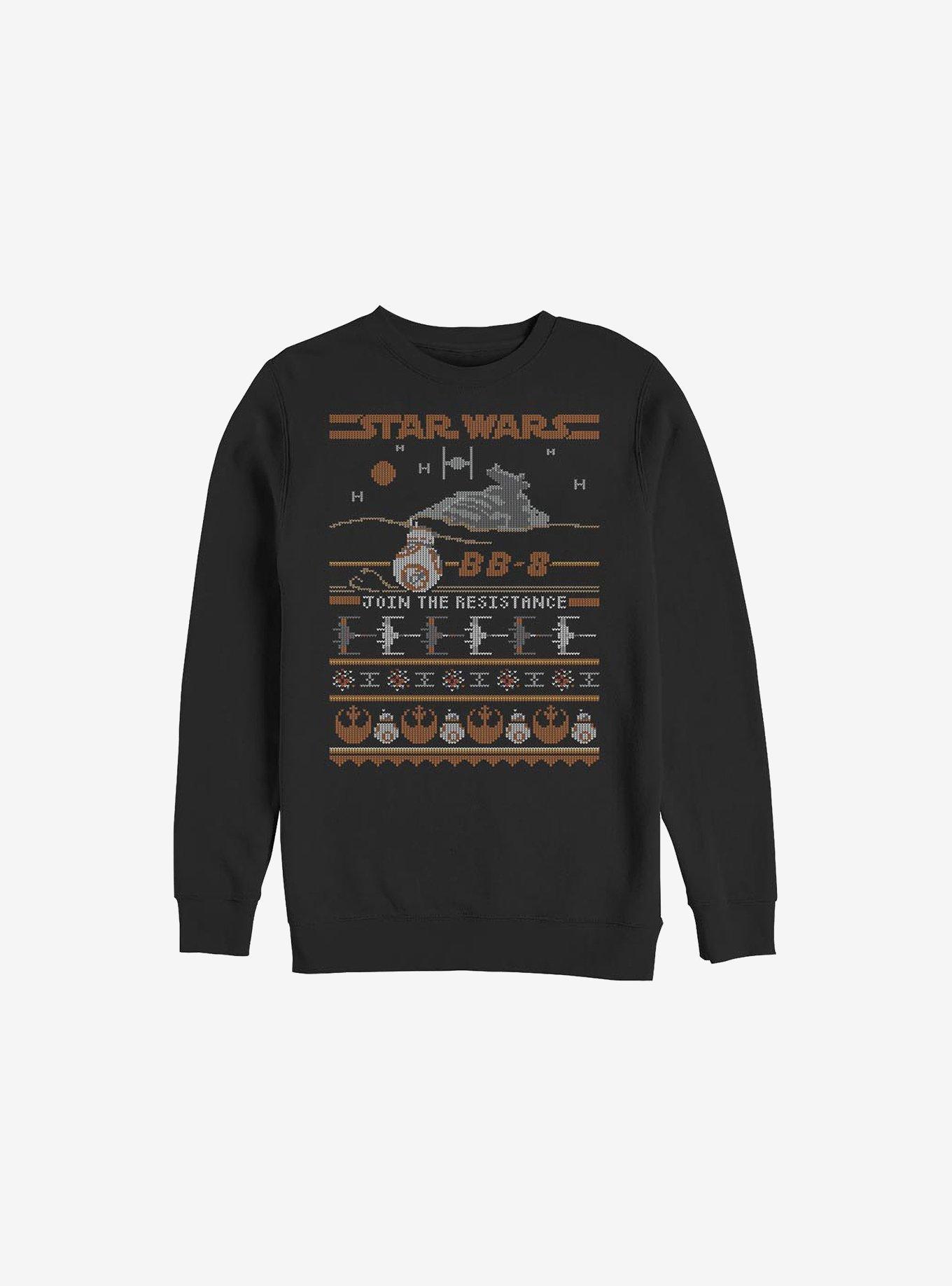 Star Wars Episode VII The Force Awakens BB-8 Resistance Ugly Christmas Sweater Sweatshirt, BLACK, hi-res