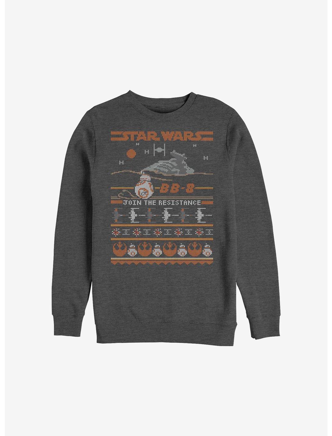 Star Wars Episode VII The Force Awakens BB-8 Resistance Ugly Christmas Sweater Sweatshirt, CHAR HTR, hi-res