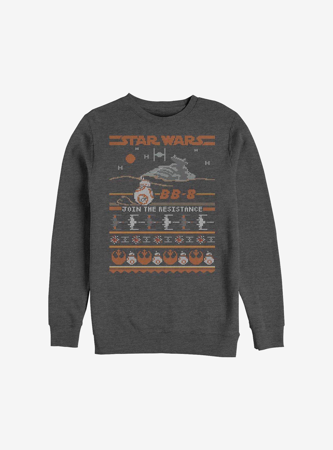 Star Wars Episode VII The Force Awakens BB-8 Resistance Ugly Christmas Sweater Sweatshirt, CHAR HTR, hi-res