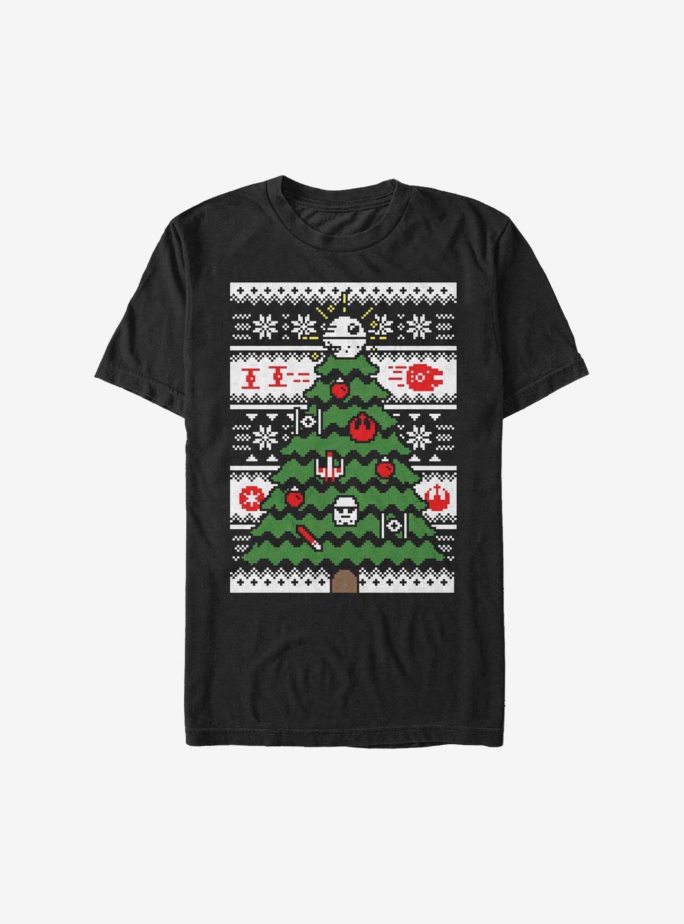 Star Wars Galactic Tree Christmas Pattern T-Shirt, BLACK, hi-res