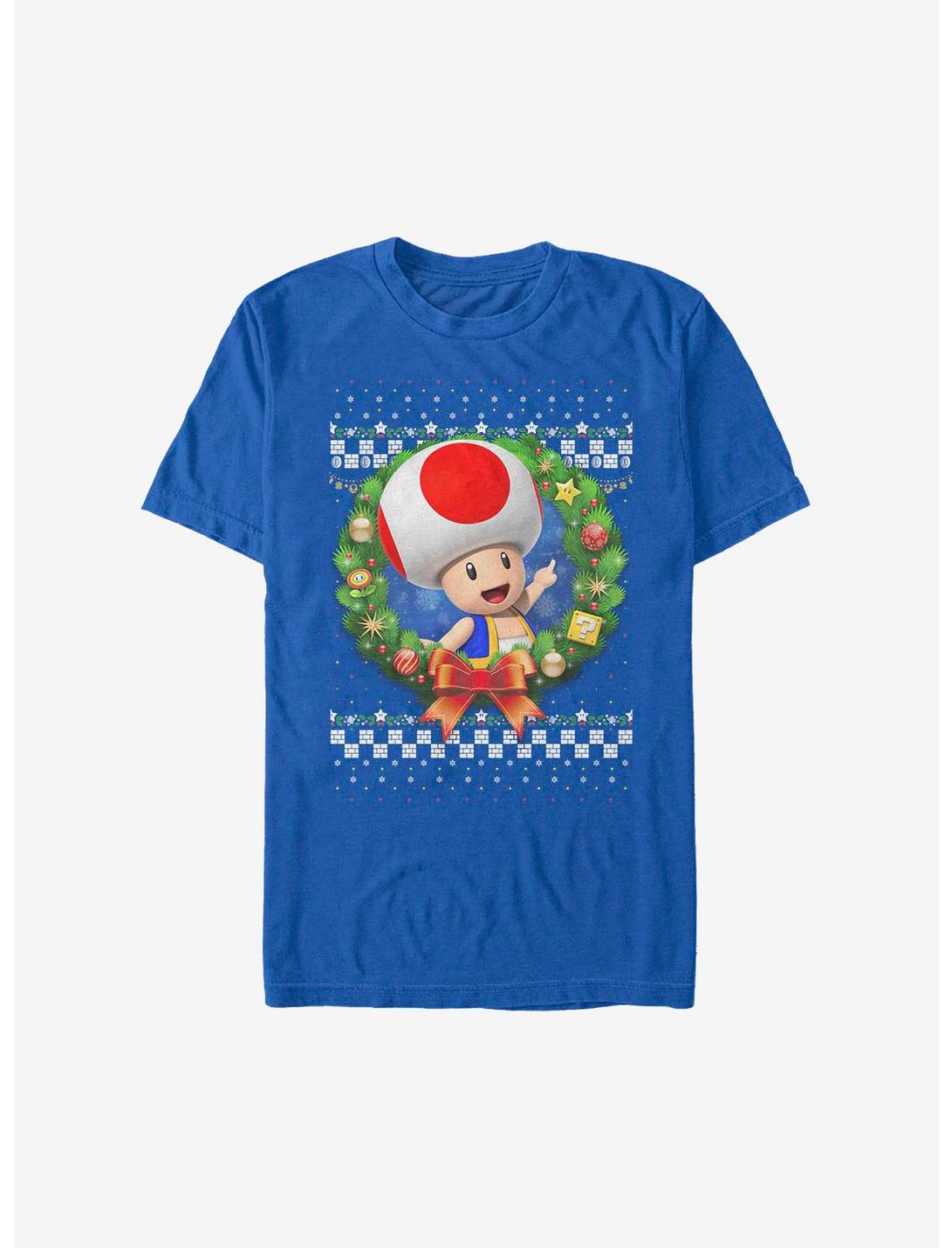 Super Mario Toad Holiday Wreath T-Shirt, ROYAL, hi-res