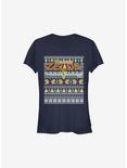 Nintendo The Legend Of Zelda Tight Forces Ugly Christmas Sweater Girls T-Shirt, NAVY, hi-res