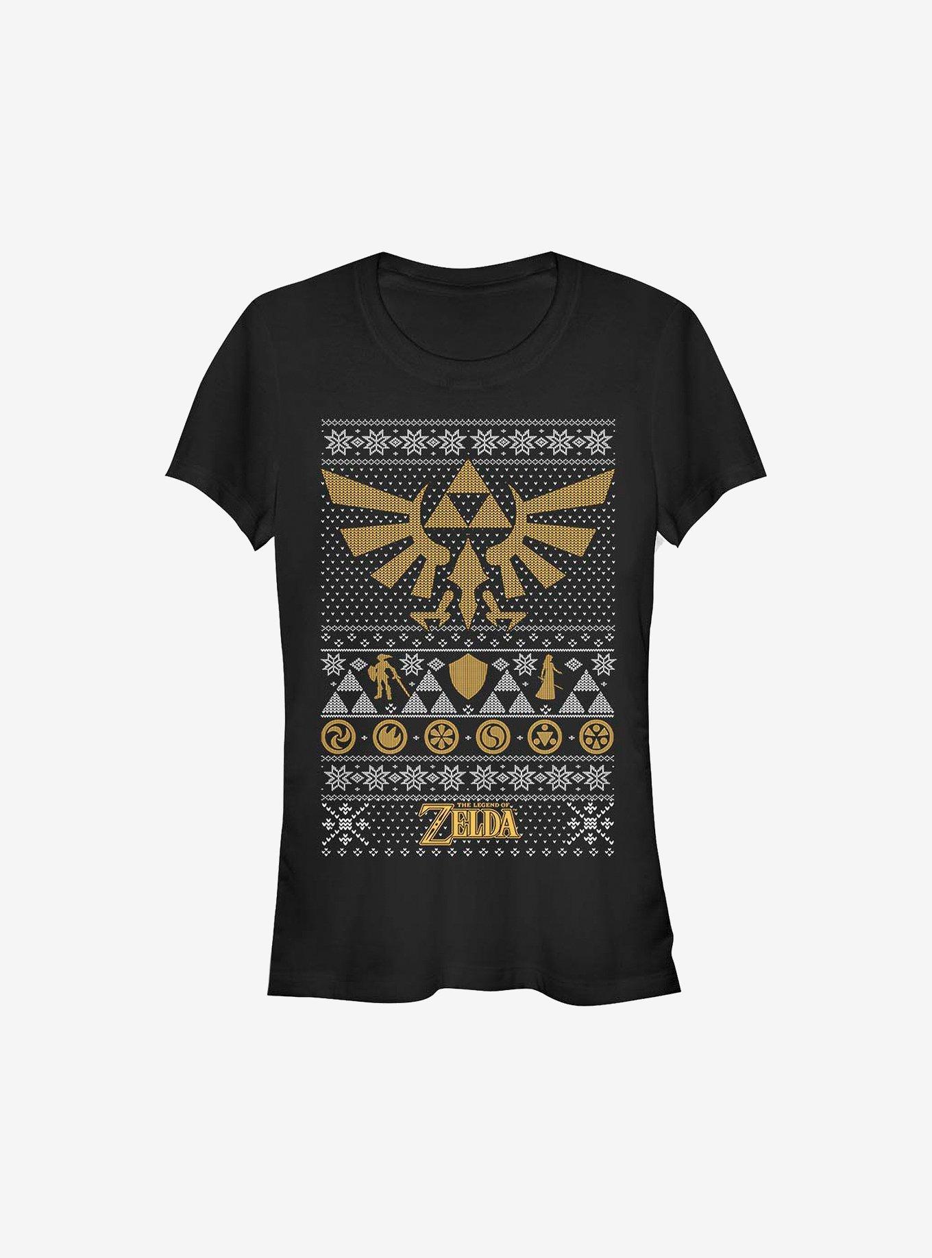 Nintendo The Legend Of Zelda Legends Ugly Christmas Sweater Girls T-Shirt, BLACK, hi-res