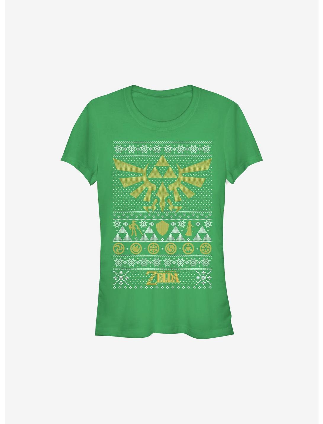 Nintendo The Legend Of Zelda Legends Ugly Christmas Sweater Girls T-Shirt, KELLY, hi-res