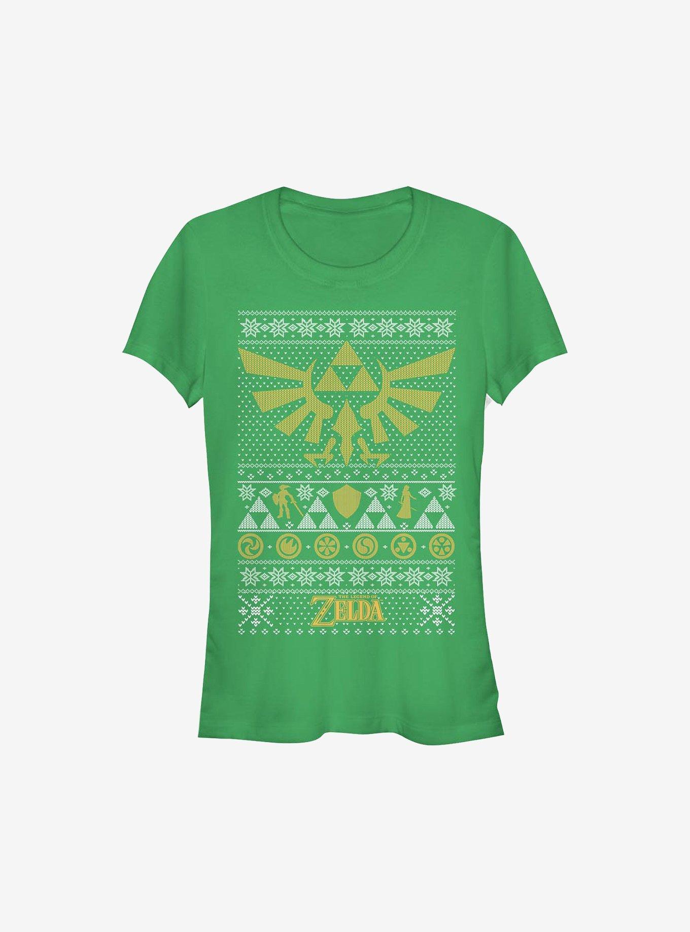 Nintendo The Legend Of Zelda Legends Ugly Christmas Sweater Girls T-Shirt, KELLY, hi-res