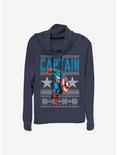 Marvel Captain America Ugly Christmas Cowl Neck Long-Sleeve Girls Top, NAVY, hi-res