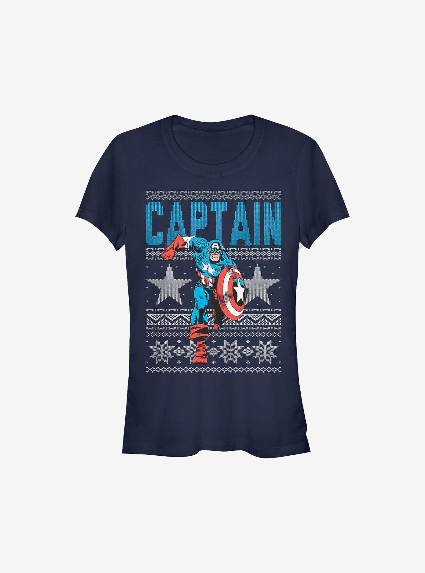 Marvel Captain America Ugly Christmas Sweater Girls T-Shirt, NAVY, hi-res