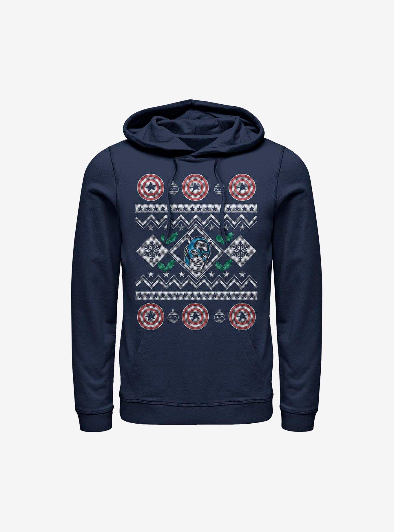 Marvel Captain America Christmas Sweater Hoodie, NAVY, hi-res