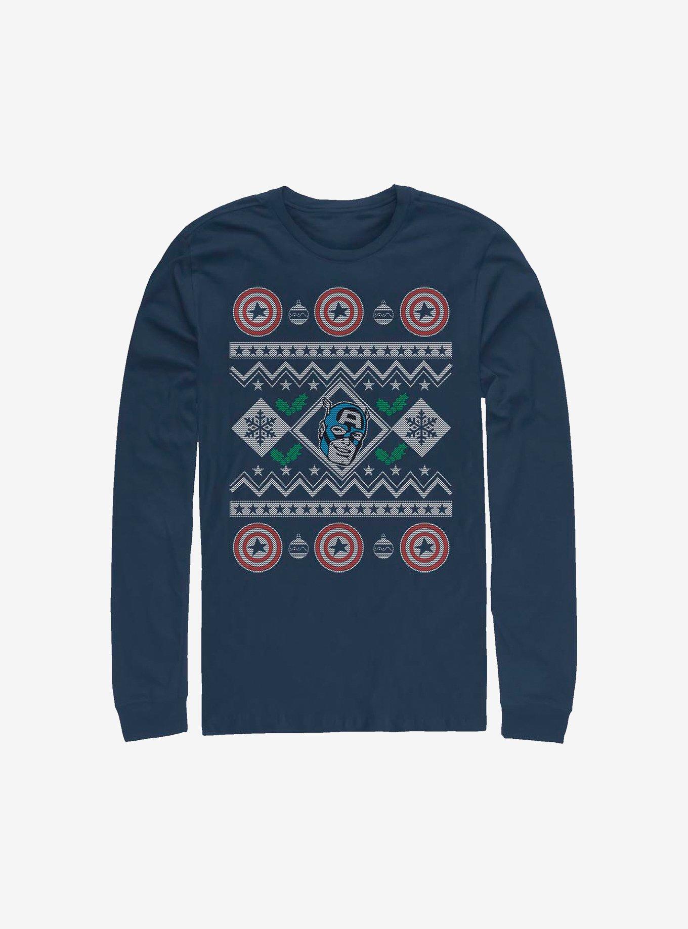 Marvel Captain America Christmas Pattern Sweater Long-Sleeve T-Shirt, , hi-res
