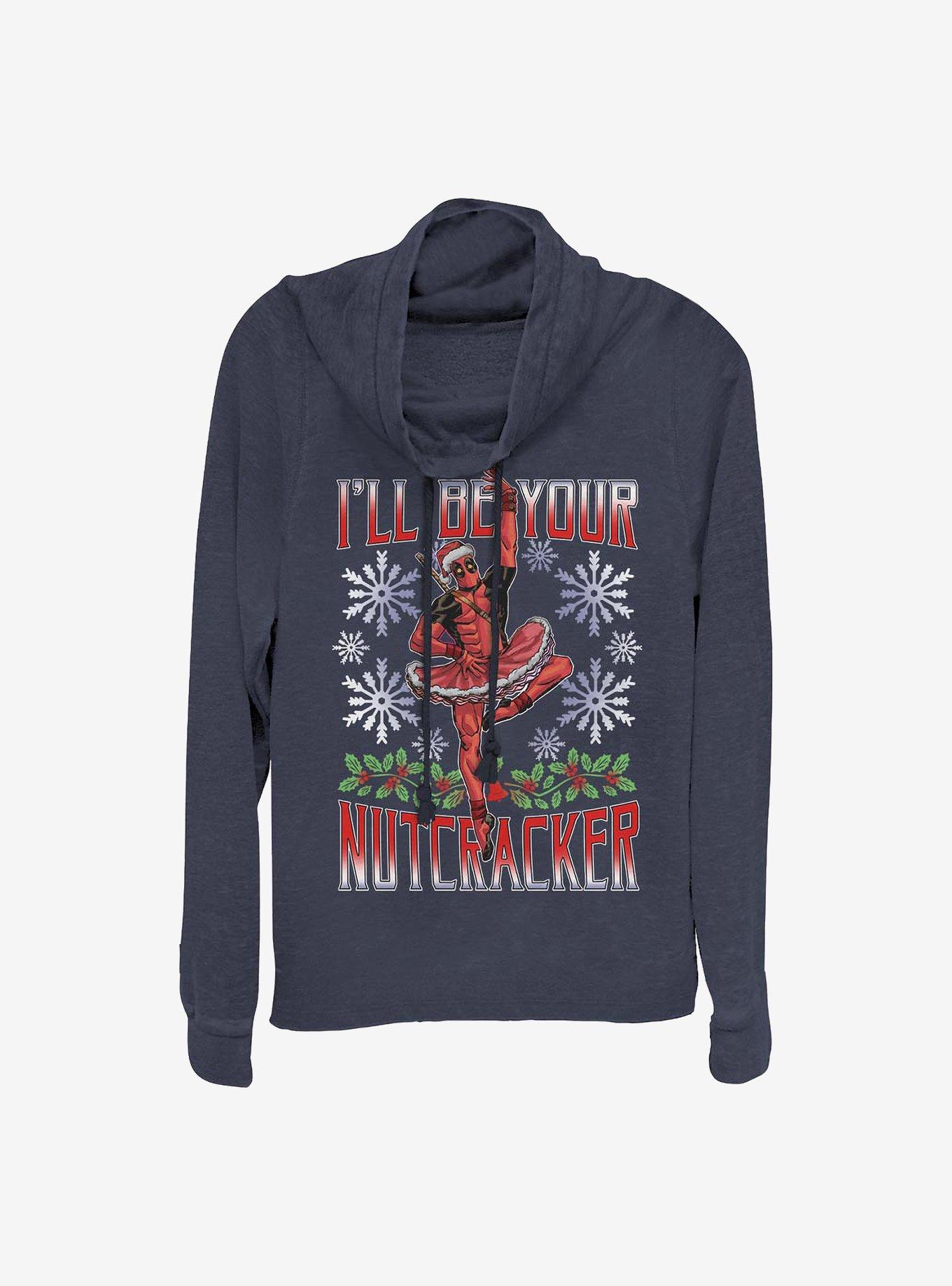 Marvel Deadpool Nutcracker Holiday Cowl Neck Long-Sleeve Girls Top, NAVY, hi-res