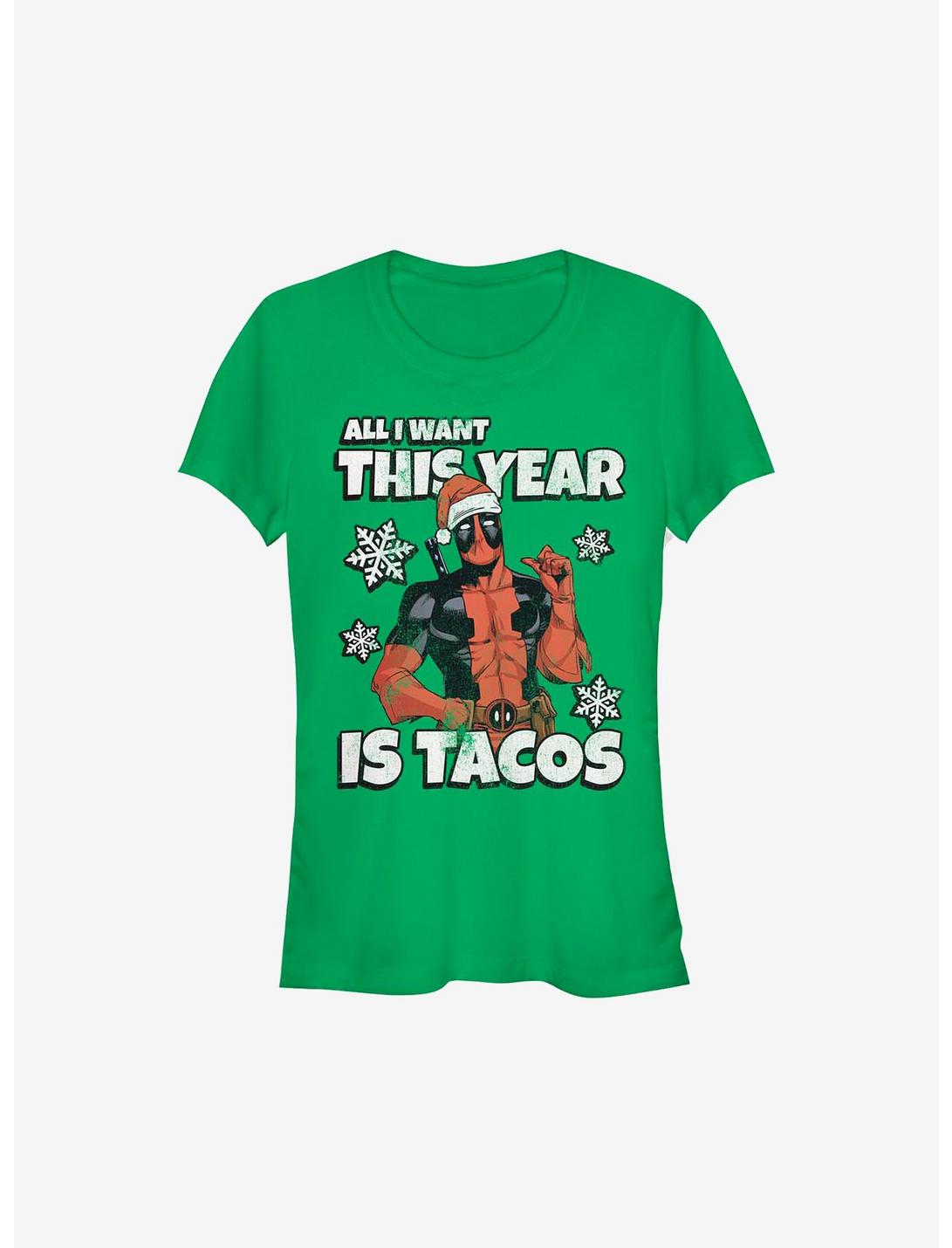Marvel Deadpool All I Want Is Tacos Holiday Girls T-Shirt, KELLY, hi-res
