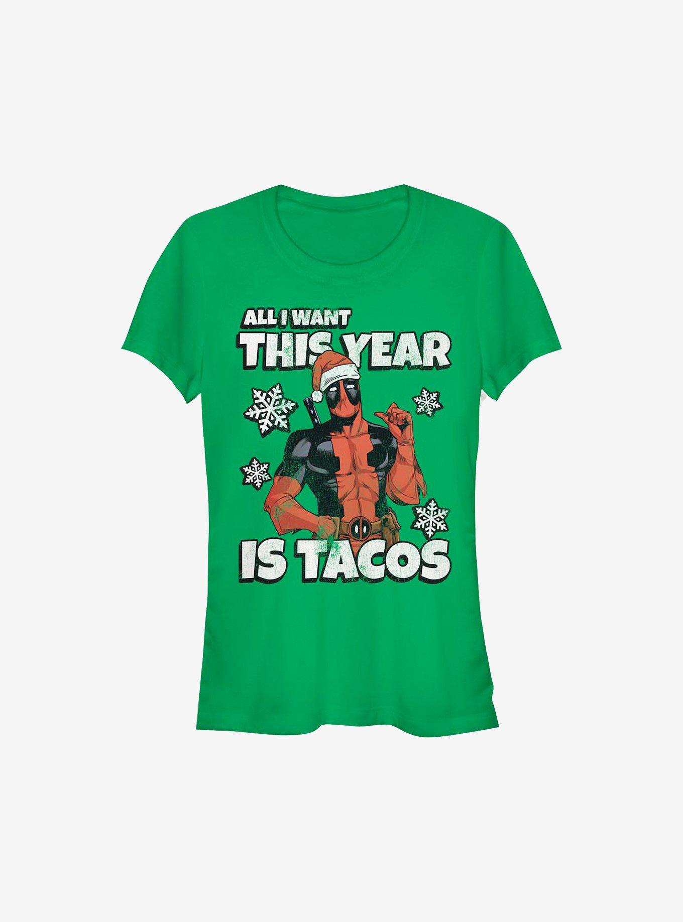 Marvel Deadpool All I Want Is Tacos Holiday Girls T-Shirt, KELLY, hi-res