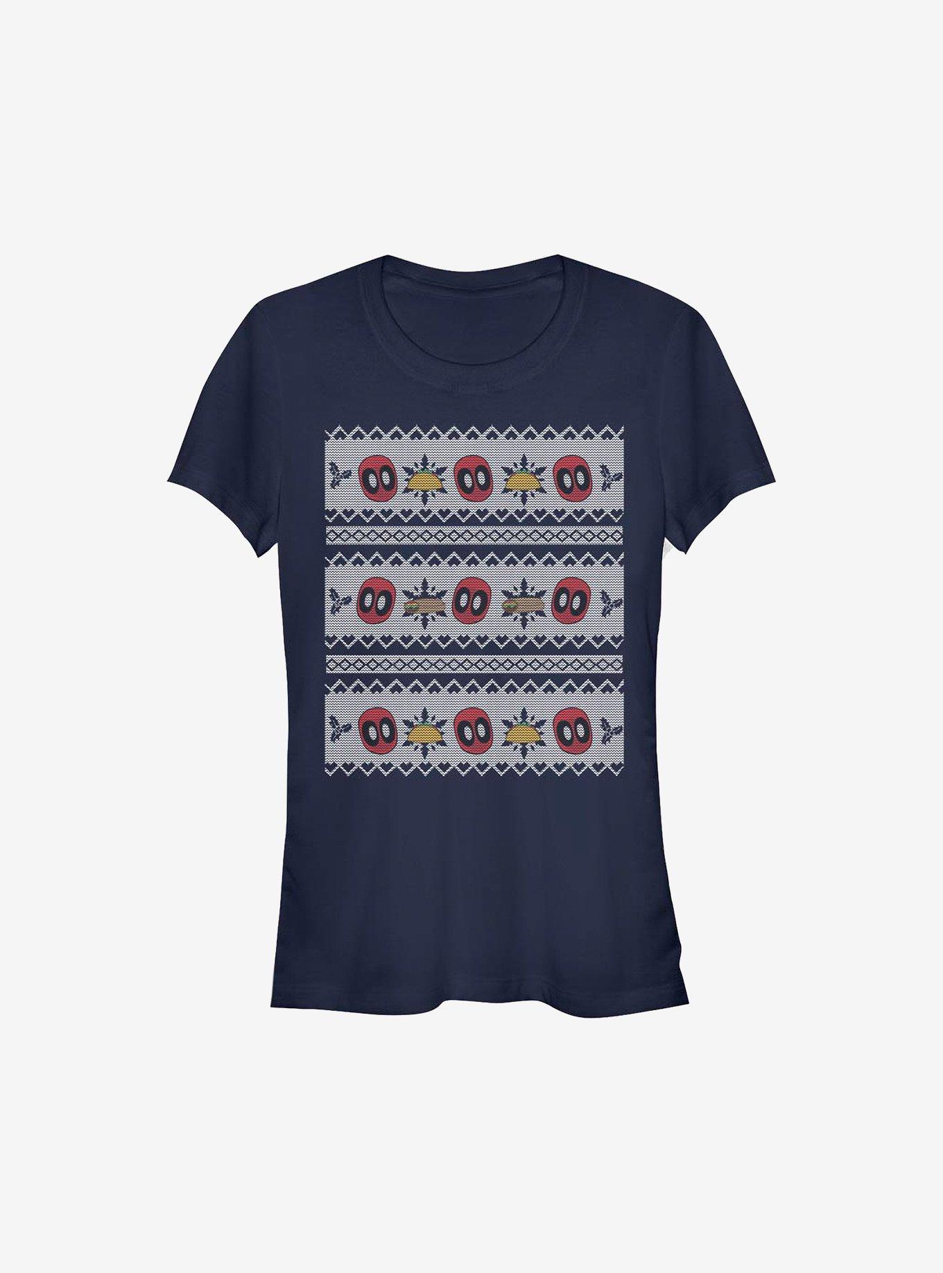 Marvel Deadpool Christmas Pattern Sweater Girls T-Shirt, NAVY, hi-res