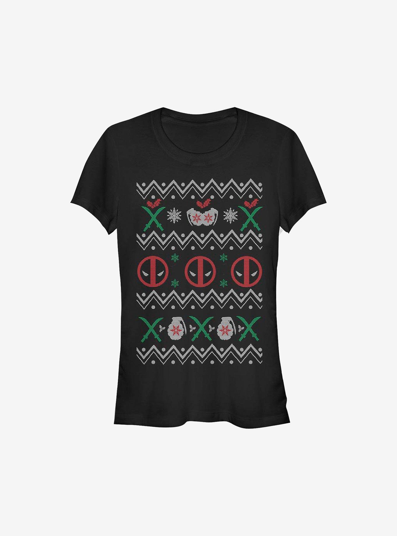 Marvel Deadpool Ugly Christmas Sweater Girls T-Shirt, BLACK, hi-res