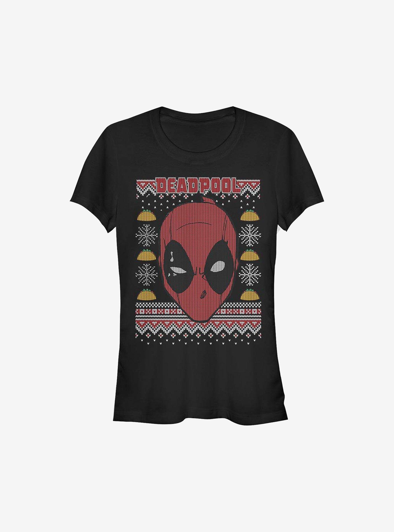 Marvel Deadpool Face Ugly Christmas Sweater Girls T-Shirt