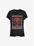 Marvel Deadpool Face Ugly Christmas Sweater Girls T-Shirt, BLACK, hi-res
